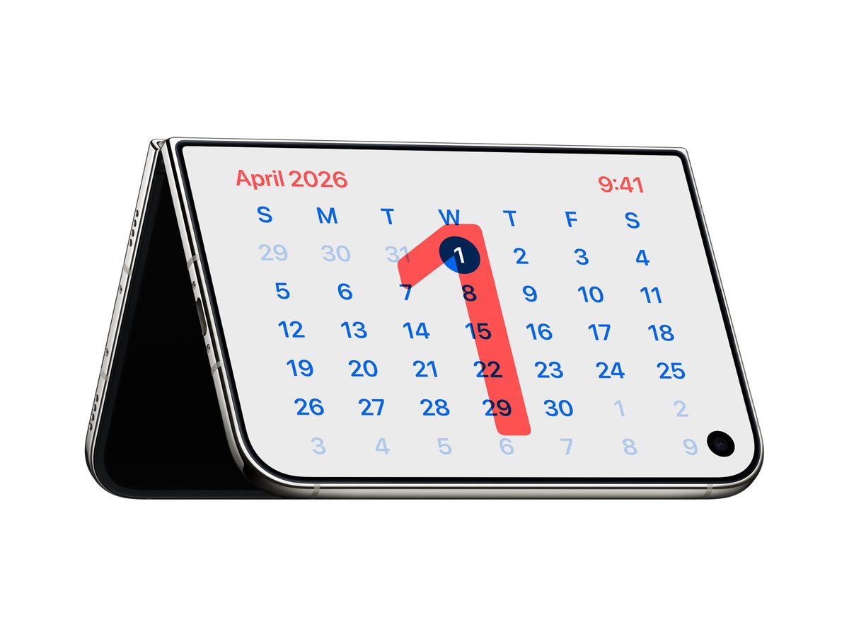 Apple iPhone Duo standing in tent mode showing a calendar