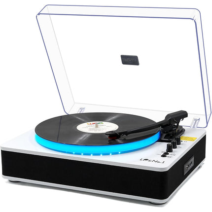 LP&No.1 Record Player with Built-in Stereo Speakers,LED Control,3-Speed Belt-Drive Vinyl Turntable with USB Playback & Recording,Wireless BT Input & O