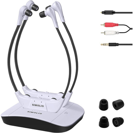 Open Box - SIMOLIO Dual Wireless Headphones for TV Watching with Spare Battery for Seniors and The Elderly, Tone and Balance Control, Ambient Sound Li