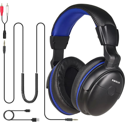 SIMOLIO Headphones with Extra Long Cord for TV with Volume Amplified & Clear Dialogue, 18ft/5.5M Long Coil Cord, Over Ear Wired TV Headphones for Seni