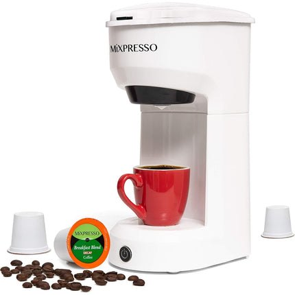Mixpresso 2 in 1 Coffee Brewer, K-Cup 14oz Single Serve Coffee Maker - White