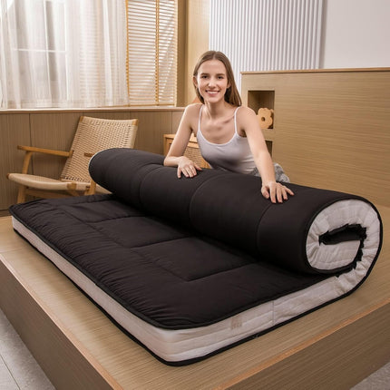 MAXYOYO Futon Mattress, Padded Japanese Floor Mattress Quilted Bed Mattress Topper - Black, Queen Size