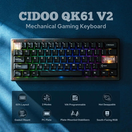 MechLands CIDOO QK61 V2 VIA Programmable 60% Compact Keyboard, USB-C/BT5.0/2.4Ghz Wireless, Hot Swappable Custom Mechanical Keyboard with Gasket Mount