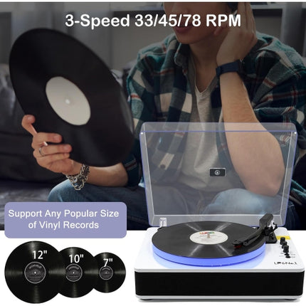 LP&No.1 Record Player with Built-in Stereo Speakers,LED Control,3-Speed Belt-Drive Vinyl Turntable with USB Playback & Recording,Wireless BT Input & O