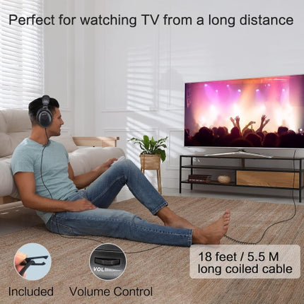 SIMOLIO Headphones with Extra Long Cord for TV with Volume Amplified & Clear Dialogue, 18ft/5.5M Long Coil Cord, Over Ear Wired TV Headphones for Seni
