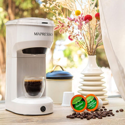 Mixpresso 2 in 1 Coffee Brewer, K-Cup 14oz Single Serve Coffee Maker - White