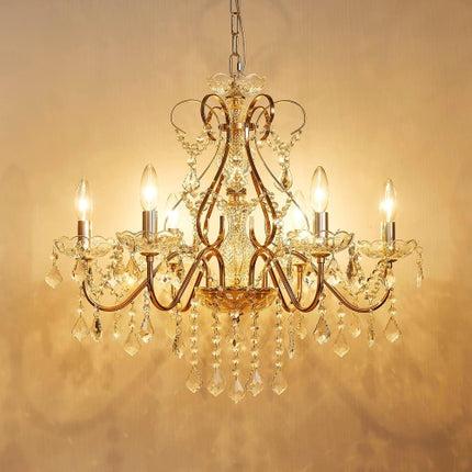 Saint Mossi 6 Light Crystal Chandelier Light Fixture Modern Chandelier Crystal Lighting, French Gold Crystal Raindrop Chandelier for Dining Room,Bedro