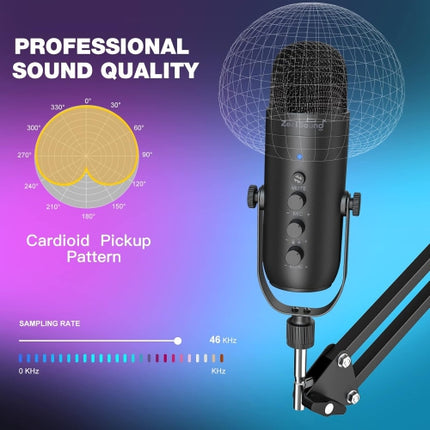 ZeaLSound Gaming Microphone Kit,Podcast Condenser USB Mic (Boom Arm,Supercardioid Microphone with Mute Button,Echo Volume Gain Knob)