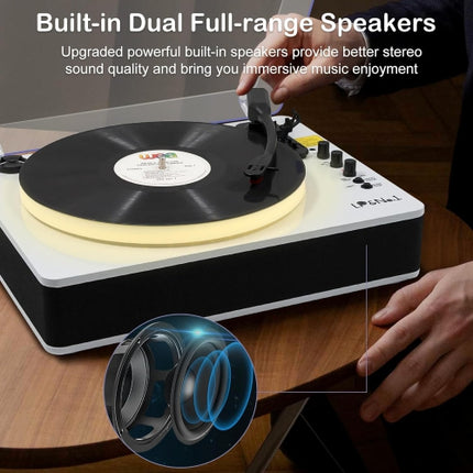 LP&No.1 Record Player with Built-in Stereo Speakers,LED Control,3-Speed Belt-Drive Vinyl Turntable with USB Playback & Recording,Wireless BT Input & O