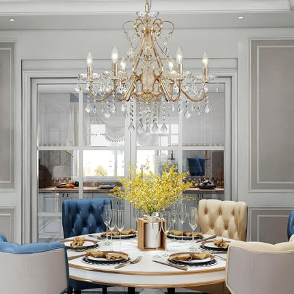 Saint Mossi 6 Light Crystal Chandelier Light Fixture Modern Chandelier Crystal Lighting, French Gold Crystal Raindrop Chandelier for Dining Room,Bedro