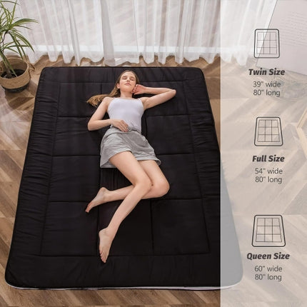 MAXYOYO Futon Mattress, Padded Japanese Floor Mattress Quilted Bed Mattress Topper - Black, Queen Size
