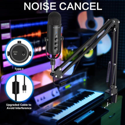 ZeaLSound Gaming Microphone Kit,Podcast Condenser USB Mic (Boom Arm,Supercardioid Microphone with Mute Button,Echo Volume Gain Knob)