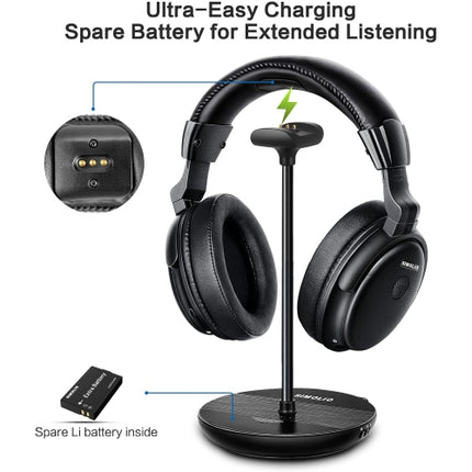 SIMOLIO Wireless Headphones for TV Watching with Dialogue Clarifying, Tone & Balance Control for Seniors, with Transmitter & Charging Stand & Spare Ba