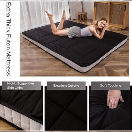 MAXYOYO Futon Mattress, Padded Japanese Floor Mattress Quilted Bed Mattress Topper - Black, Queen Size