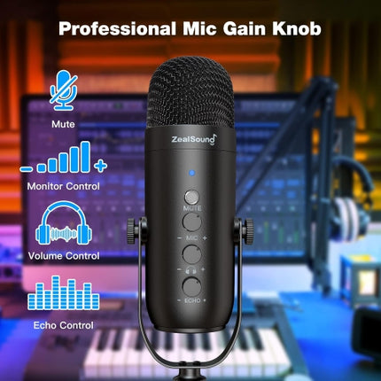 ZeaLSound Gaming Microphone Kit,Podcast Condenser USB Mic (Boom Arm,Supercardioid Microphone with Mute Button,Echo Volume Gain Knob)