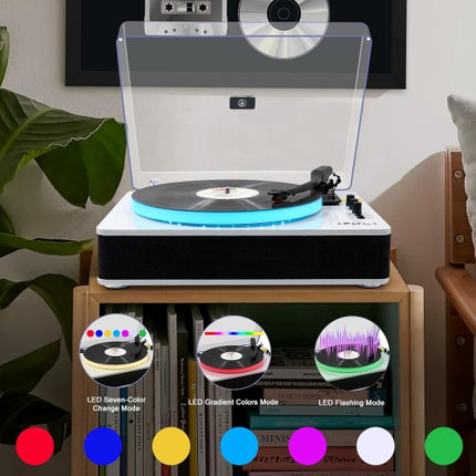 LP&No.1 Record Player with Built-in Stereo Speakers,LED Control,3-Speed Belt-Drive Vinyl Turntable with USB Playback & Recording,Wireless BT Input & O