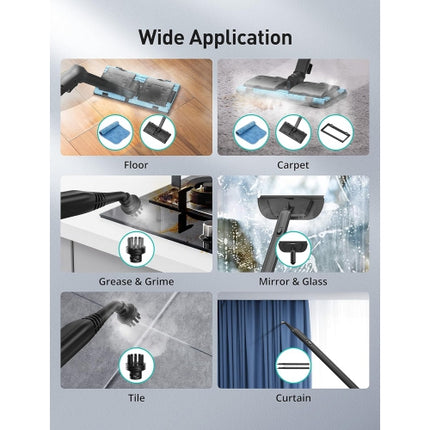 Aspiron Upgraded Steam Cleaner with 21 Accessories (Quick Heating, 1.5L Capacity, Heavy Duty Steam Cleaner Carpet, Upholstery, Floors, Tiles) - Cyan