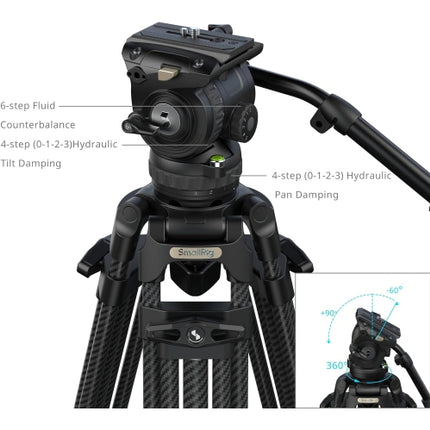 SmallRig 84''/214cm FreeSpeed Carbon Fiber Counterbalance Video Tripod, Heavy-Duty Camera Tripod with 6-Step Counterbalance, 4-Level Tilt/Pan Damping,