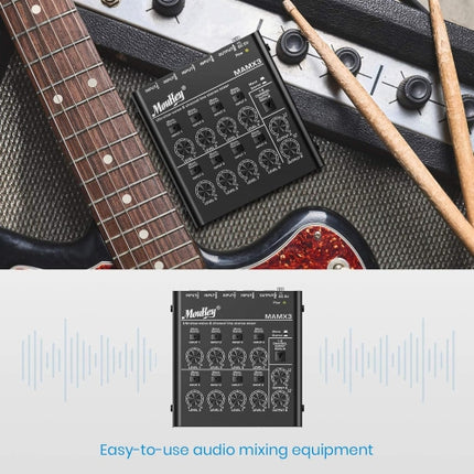 Moukey Mini Audio Mixer Line Mixer,DC 5V, 8-Stereo Ultra/Low-Noise 8-Channel for Sub-Mixing, Ideal for Small Clubs or Bars. As Microphones, Guitars, B