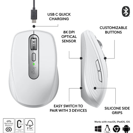 Logitech MX Anywhere 3S Wireless Compact Darkfield Mouse for Mac - Pale Grey