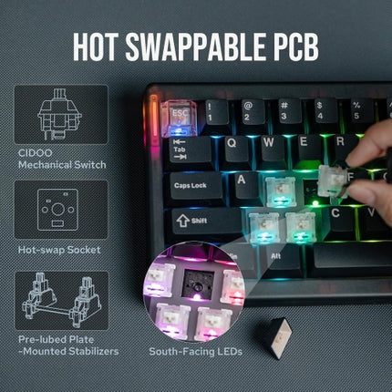 MechLands CIDOO QK61 V2 VIA Programmable 60% Compact Keyboard, USB-C/BT5.0/2.4Ghz Wireless, Hot Swappable Custom Mechanical Keyboard with Gasket Mount