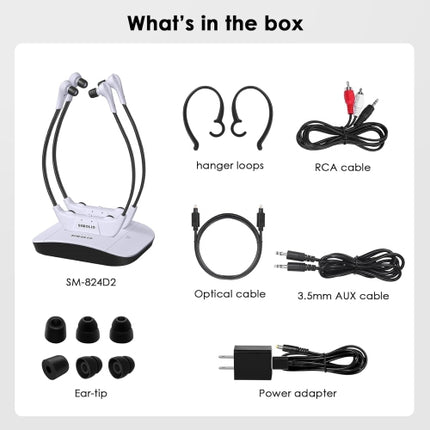Open Box - SIMOLIO Dual Wireless Headphones for TV Watching with Spare Battery for Seniors and The Elderly, Tone and Balance Control, Ambient Sound Li