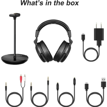 SIMOLIO Wireless Headphones for TV Watching with Dialogue Clarifying, Tone & Balance Control for Seniors, with Transmitter & Charging Stand & Spare Ba