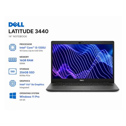 Refurbished Good - Dell Latitude 3440 14" Business Laptop - Intel Core i5-1335U - 16GB DDR4 - 256GB SSD - Windows 11 Pro