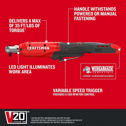CRAFTSMAN V20 Cordless 3/8" Ratchet Wrench