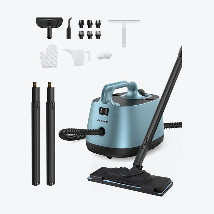 Aspiron Upgraded Steam Cleaner with 21 Accessories (Quick Heating, 1.5L Capacity, Heavy Duty Steam Cleaner Carpet, Upholstery, Floors, Tiles) - Cyan