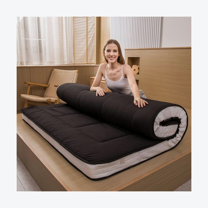 MAXYOYO Futon Mattress, Padded Japanese Floor Mattress Quilted Bed Mattress Topper - Black, Queen Size