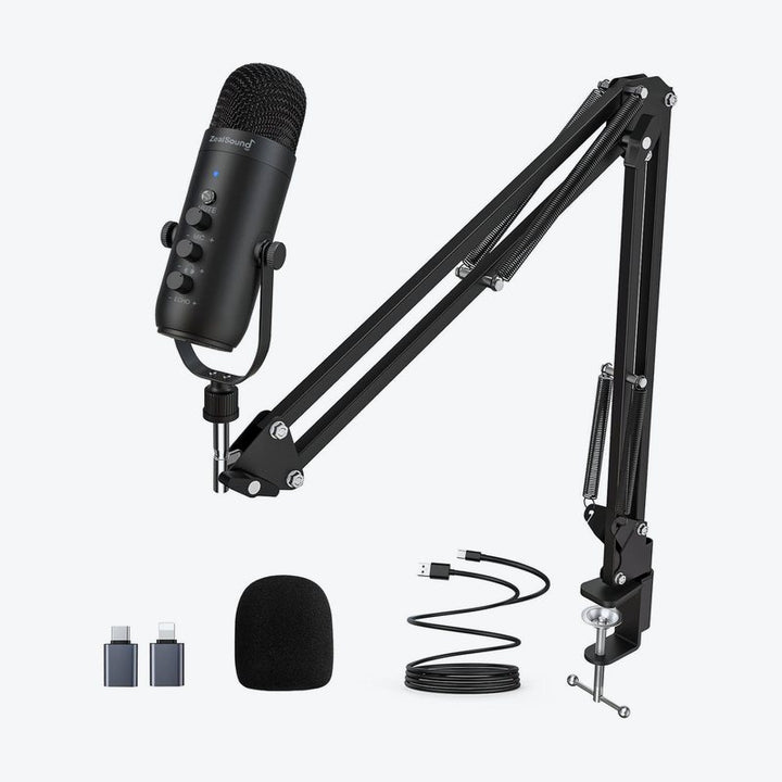 ZeaLSound Gaming Microphone Kit,Podcast Condenser USB Mic (Boom Arm,Supercardioid Microphone with Mute Button,Echo Volume Gain Knob)