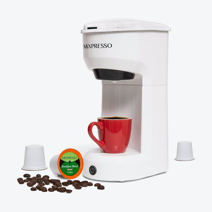 Mixpresso 2 in 1 Coffee Brewer, K-Cup 14oz Single Serve Coffee Maker - White