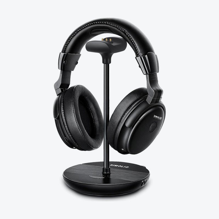 SIMOLIO Wireless Headphones for TV Watching with Dialogue Clarifying, Tone & Balance Control for Seniors, with Transmitter & Charging Stand & Spare Ba