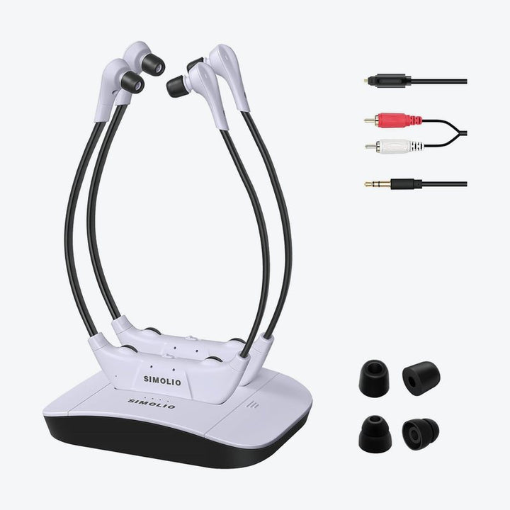 Open Box - SIMOLIO Dual Wireless Headphones for TV Watching with Spare Battery for Seniors and The Elderly, Tone and Balance Control, Ambient Sound Li