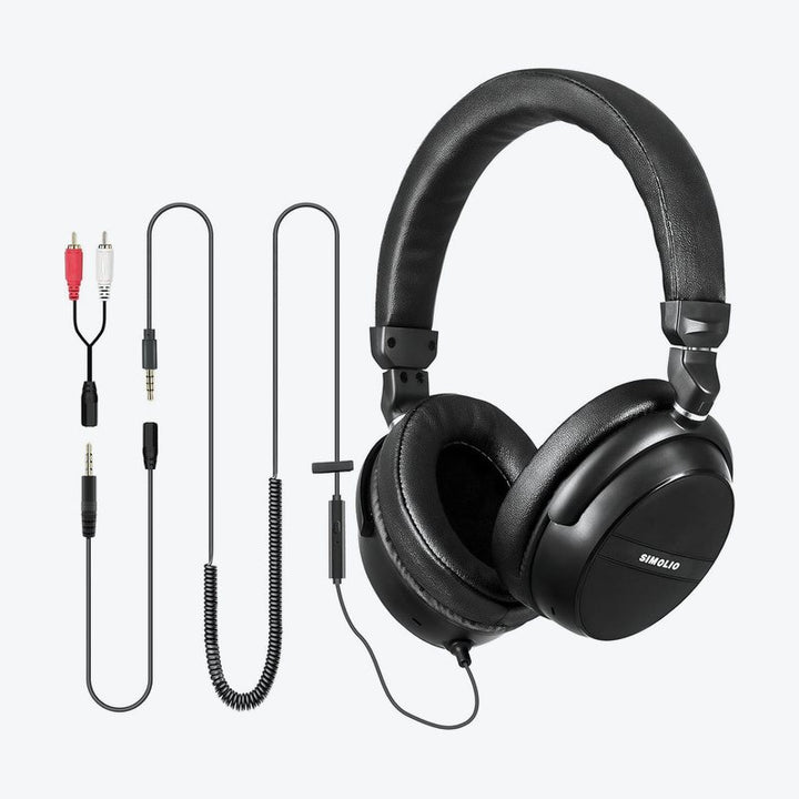 SIMOLIO Long Cord Headphones for TV and PC with Volume Control and Mic, 21.6FT/6.6M Extended Cable , RCA & 3.5mm AUX Audio, Fold-flat Stereo Over Ear