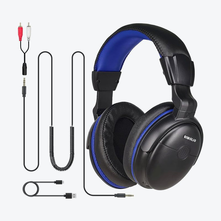 SIMOLIO Headphones with Extra Long Cord for TV with Volume Amplified & Clear Dialogue, 18ft/5.5M Long Coil Cord, Over Ear Wired TV Headphones for Seni