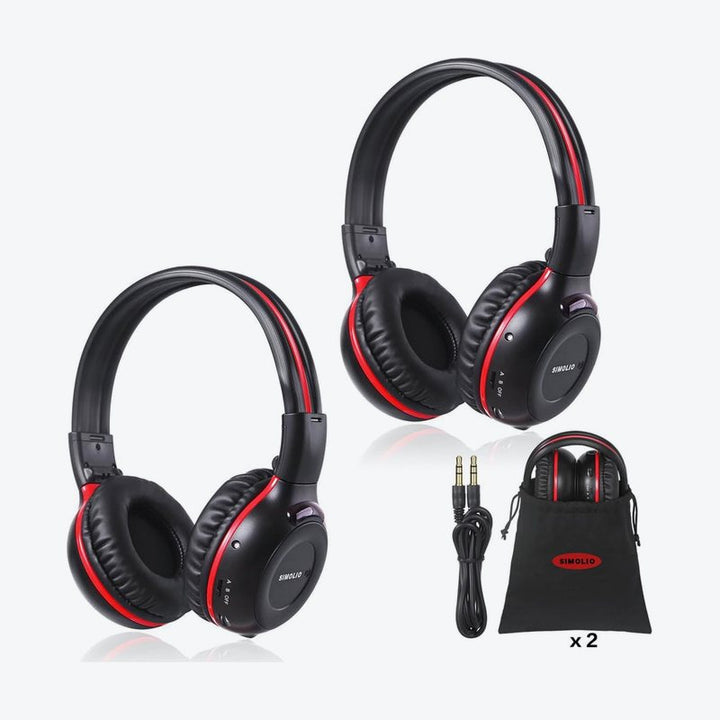 SIMOLIO 2 Pack of Wireless Car Headphones, 2 Channel IR Wireless Headphones for Kids, Cordless DVD Headsets with Storage Bag for Universal Rear Entert