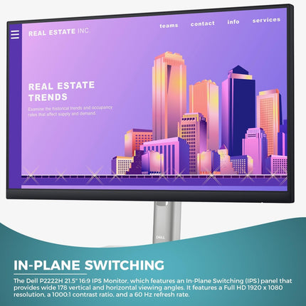 Refurbished (Good) - Dell 22 Monitor - P2222H - Full HD 1080p, IPS Technology